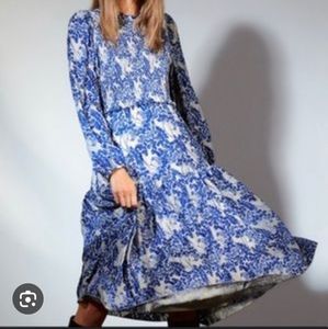 Aritzia Le Fou Wilfred Allegre Long Sleeve Midi Dress - Blue White - Size Medium